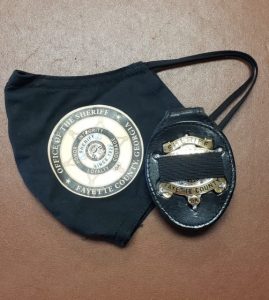 The custom face covering made by Lisa Johnson for the Sheriff's Department.