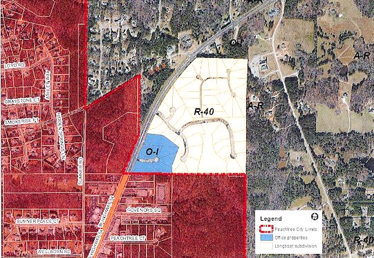 Fayette County zoning of the area to be annexed. Graphic/City of Peachtree City.