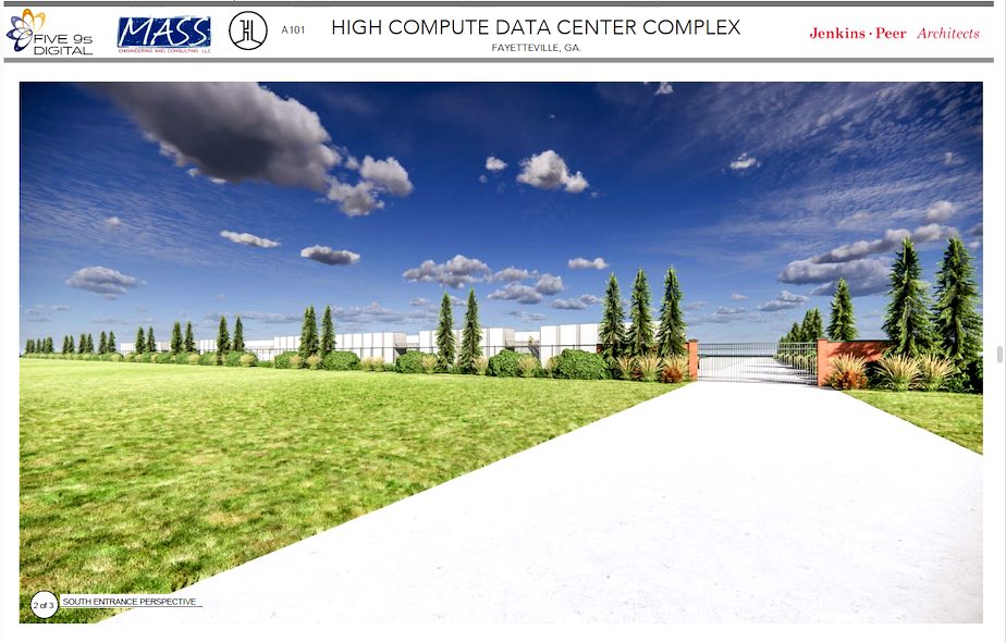 Rendering of the proposed south exterior of the data center. Graphic/City of Fayetteville.
