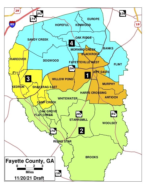 Proposed redistricting map from the NAACP, presented less than a week before the commission was due to hold the final public hearing on a county-sponsored map. Graphic/Fayette County Commission.