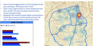 Crime hotspots in Fayette County. Map from the Fayette County Sheriff's Department.