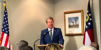Governor Brian P. Kemp addresses the Fayette County Chamber of Commerce.