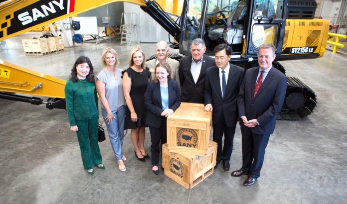 Among those pictured are (2nd from left) Peachtree City Council member Gretchen Caola, and councilmen Frank Destadio and Mike King (at rear, 4th and 5th from left respectively), Chinese Ambassador Qin Gang (2nd from right) and Fayette Chamber of Commerce CEO Colin Martin. Photo/Submitted.