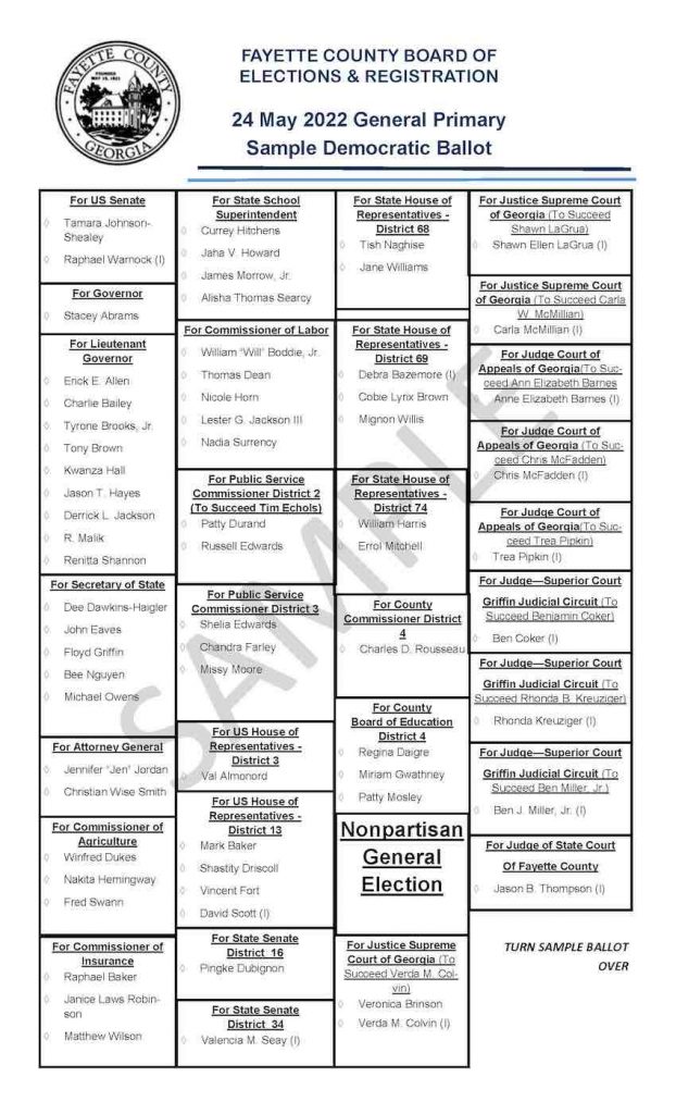 Early voting underway in Fayette County — Here are sample ballots The