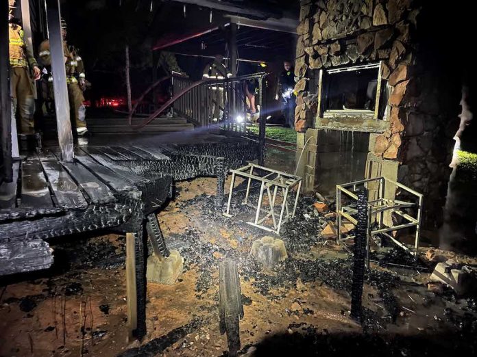 Firefighters on June 4 made quick work of a fire that took out a portion of a back deck at a south Fayette County residence. No one was home and there were no injuries reported. Photo/Fayette County Fire and Emergency Services.