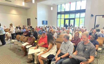 View of the crowd at Fayetteville City Hall for the City Council decision on annexing 412 acres for a data center. Photo/Ben Nelms.