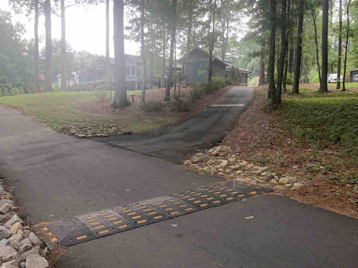 Two speed bumps within 10 yards of each other near Battery Park. If either remains, it will be replaced by a split bump. Photo/The Citizen.