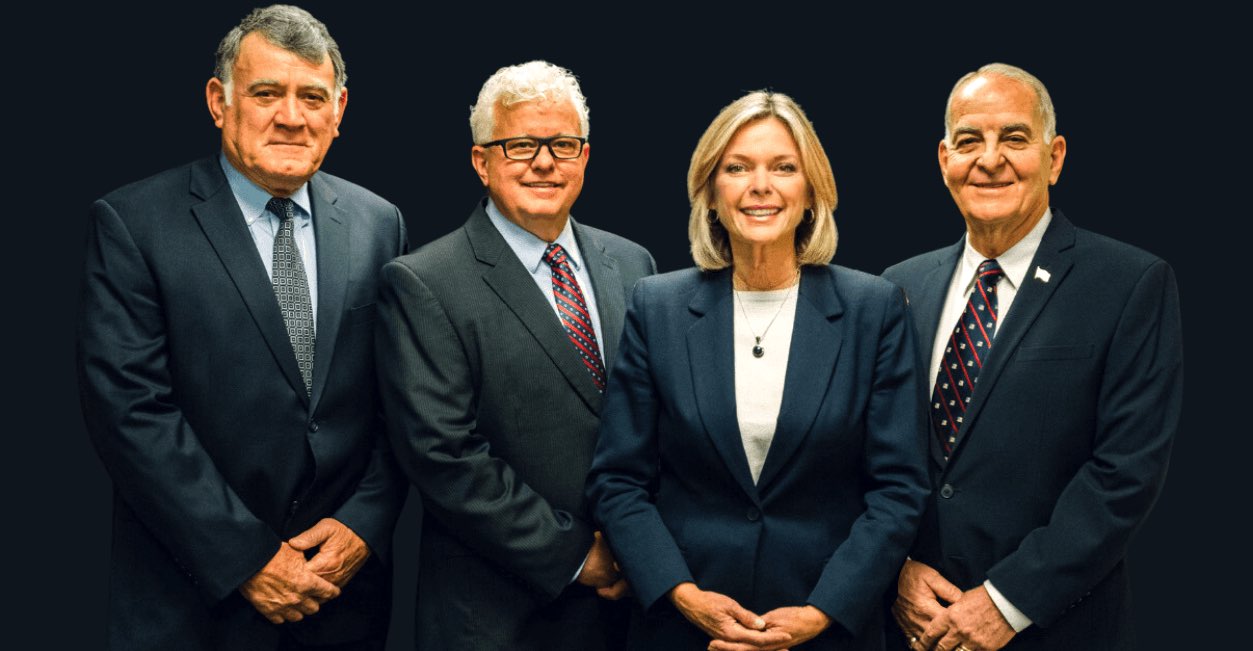 A short - The new portrait of Peachtree City Council members that emerged over the weekend shows the remaining council members, absentee Gretchen Caola, who has stepped down.