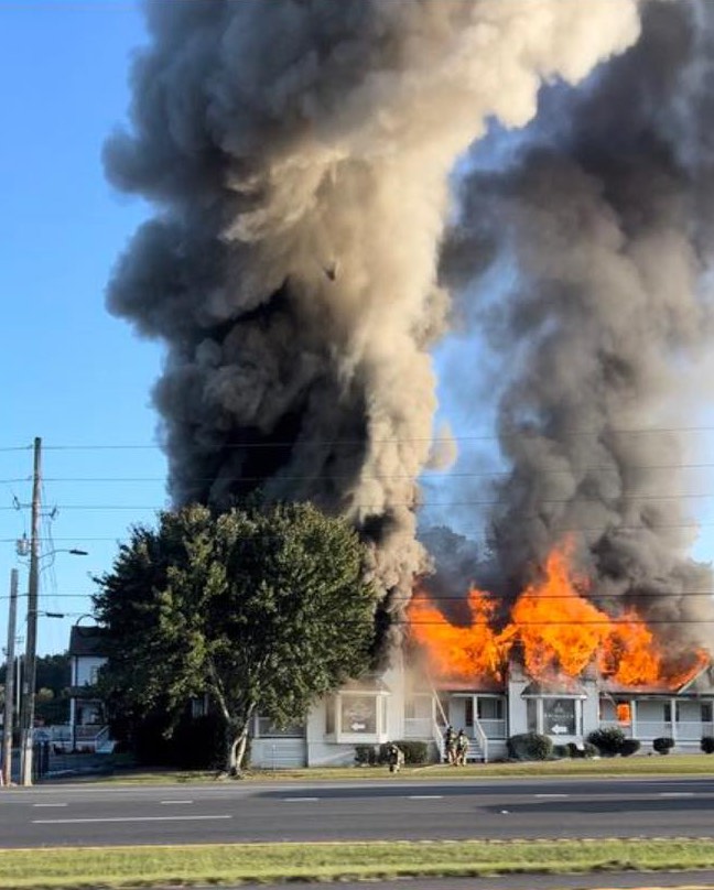 Coweta firefighters on Wednesday afternoon fought a significant fire at Heirloom, the former Collectors Corner, on Ga. Highway 54 just inside Coweta County. Photo/Coweta County Fire Department.