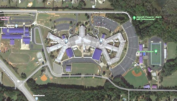 Starr's Mill school complex as seen on Google maps.