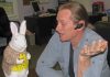 The Citizen's Ben Nelms in conversation with his ubiquitous White Rabbit, which was known to have accompanied him several times as he covered local events and government meetings.