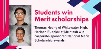 Thomas Hoang of Whitewater High and Harison Rudnick of McIntosh won corporate-sponsored National Merit Scholarship awards. Photos/Fayette County School System.