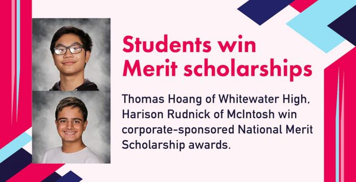 Thomas Hoang of Whitewater High and Harison Rudnick of McIntosh won corporate-sponsored National Merit Scholarship awards. Photos/Fayette County School System.