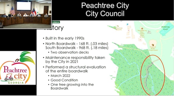 Peachtree City Council members see presentation on repairs to boardwalk at Flat Creek Nature Area in central Peachtree City.
