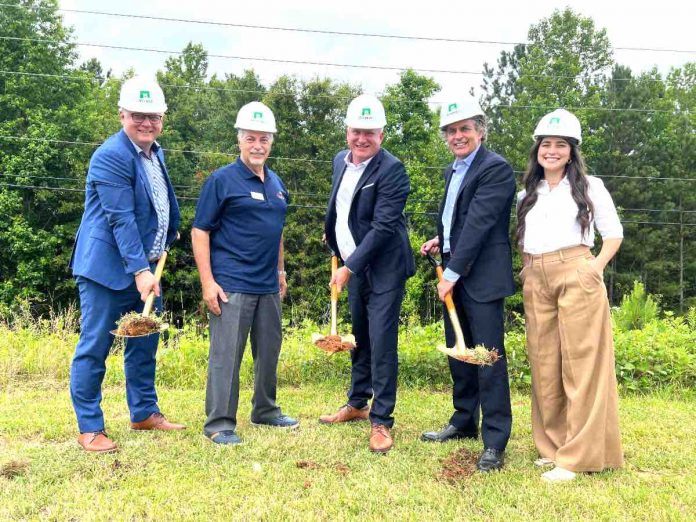 Peachtree City Council Member Clint Holland (second from left) joins SP Meditec Managing Director Peter Fejfer (far left), SP Meditec CEO Soren Ulstrup (center), Dividend Commercial Real Estate Managing Director John Tiernan (second from right) and Dividend Commercial Real Estate Developer Morgan Cox (far right) as they break ground on SP Meditec’s new 120,000 square foot manufacturing facility off Georgia State Route 74. (Photo/Andre Walker)