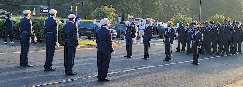 Sandy Creek High School's ROTC unit assembles to honor the fallen pf 9-11. Photo/Fayette County Schools.