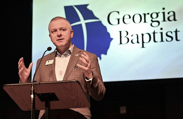 Georgia Baptist Convention President Josh Saefkow speaks to member of the Executive Committee earlier this year. He is emphasizing the need for churches to focus on preparing the next generation of churches leaders at this year’s annual meeting Nov. 12-14. Photo/Index/Roger Alford.