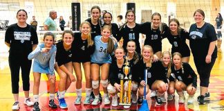 Rising Starr Panthers girls volleyball team pose with county trophy. Photo/Fayette County School System.