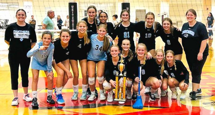 Rising Starr Panthers girls volleyball team pose with county trophy. Photo/Fayette County School System.