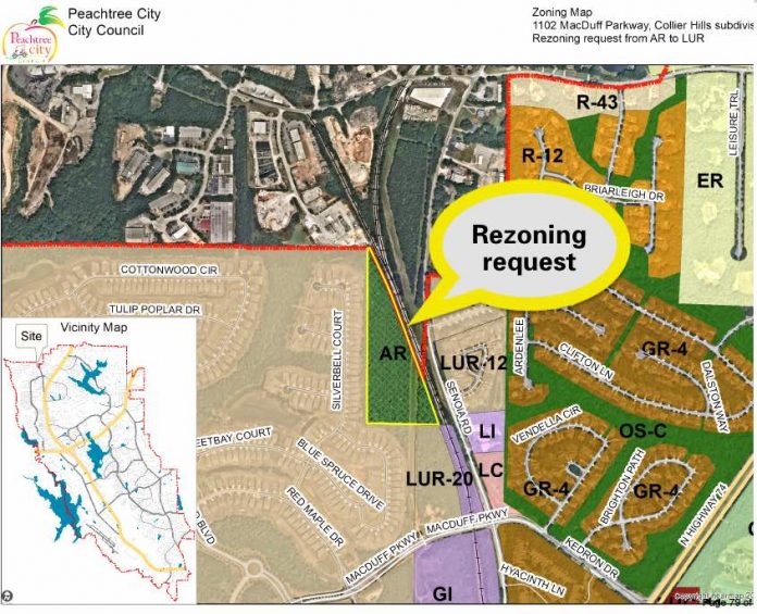 Rezoning area shown on map from Peachtree City.