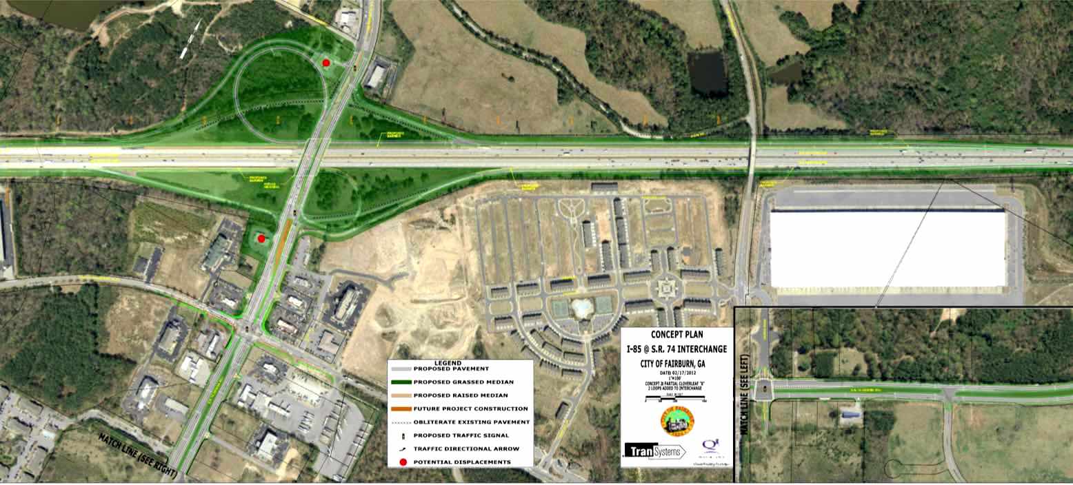 <b>Proposed I-85/Hwy. 74 interchange modifications. Graphic/Town of Tyrone.