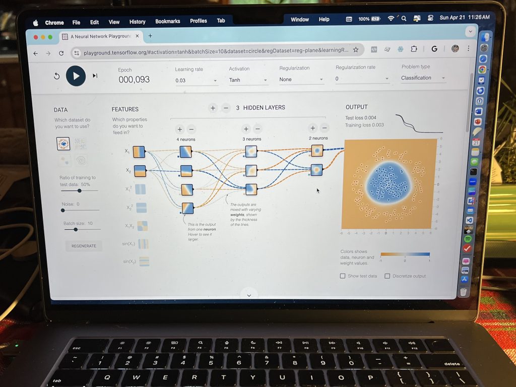 Real-time graphical representation of an Artificial Neural Network (ANN) solving a data classification problem successfully using TensorFlow. Photo/Joe Domaleski