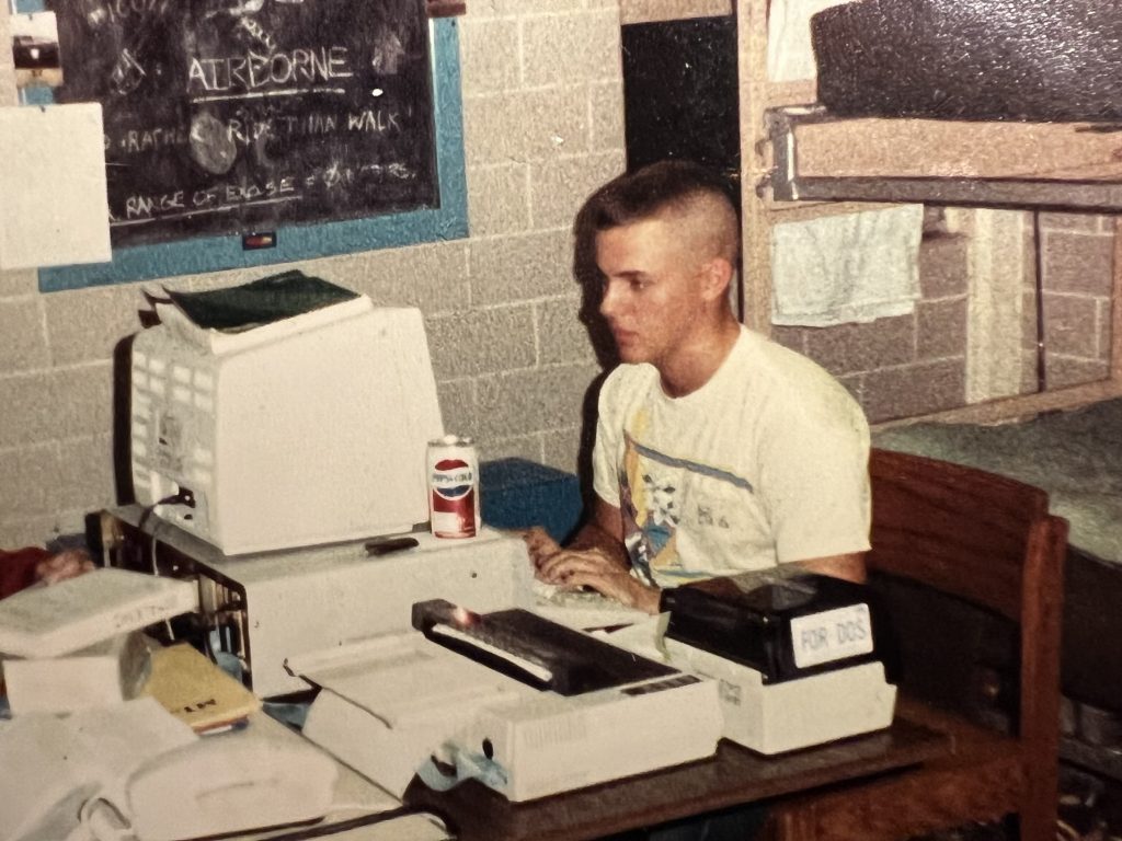 The author Joe Domaleski programming an IBM PC computer back in 1987. At the time he was a ROTC Cadet at North Georgia College (now UNG). Photo/Joe Domaleski