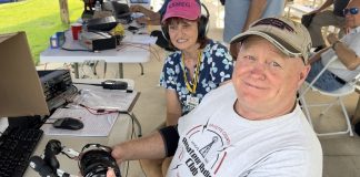 Bill Lackey (KV4UD) and Meg Blubaugh (K5MEG) participate in the 2023 Amateur Radio Field Day Event in Brooks. Photo/Joe Domaleski
