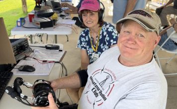 Bill Lackey (KV4UD) and Meg Blubaugh (K5MEG) participate in the 2023 Amateur Radio Field Day Event in Brooks. Photo/Joe Domaleski