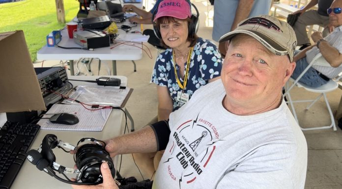 Bill Lackey (KV4UD) and Meg Blubaugh (K5MEG) participate in the 2023 Amateur Radio Field Day Event in Brooks. Photo/Joe Domaleski