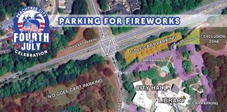 Here's where you can limited parking for vehicles, including golf carts, for the evening fireworks behind City Hall.