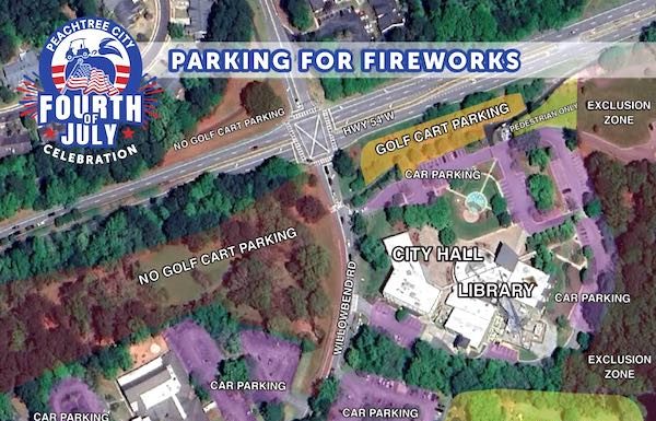 Here's where you can limited parking for vehicles, including golf carts, for the evening fireworks behind City Hall.