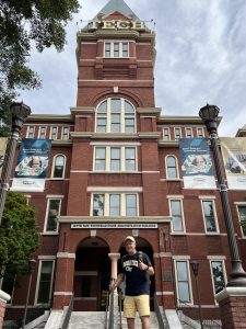 The author in front of the iconic Tech Tower. Photo/Vinay Revanuru