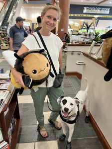 Mary Catherine and Loki inside the Georgia Tech bookstore welcoming students, including the author, back to school. The bookstore is dog friendly if you get permission. Photo/Joe Domaleski