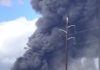 Plume of smoke from Biolab fire seen from I-20 Sunday.