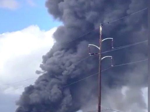 Plume of smoke from Biolab fire seen from I-20 Sunday.