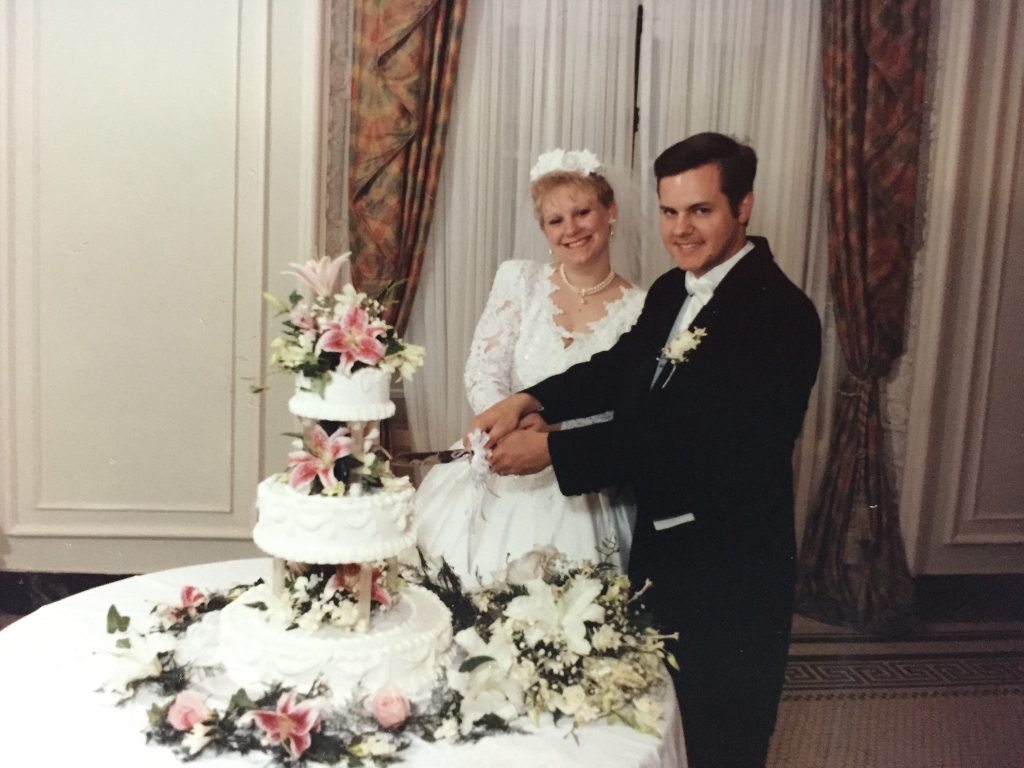 Our Wedding Day on September 17, 1994. Cutting the cake at the Georgia Terrace Hotel. Photo/Rene Bidez