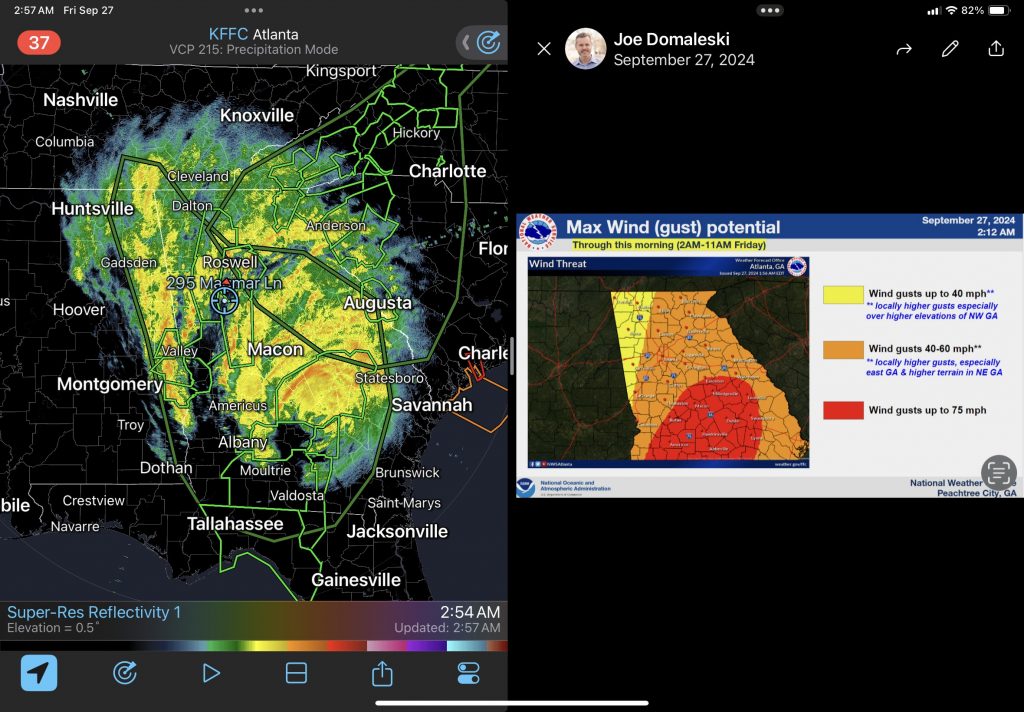 Watching the storm track of Hurricane Helen in the very early morning hours of Thursday, 9/27/24. Notice how the storm was starting to track more towards the east. Photo/Joe Domaleski