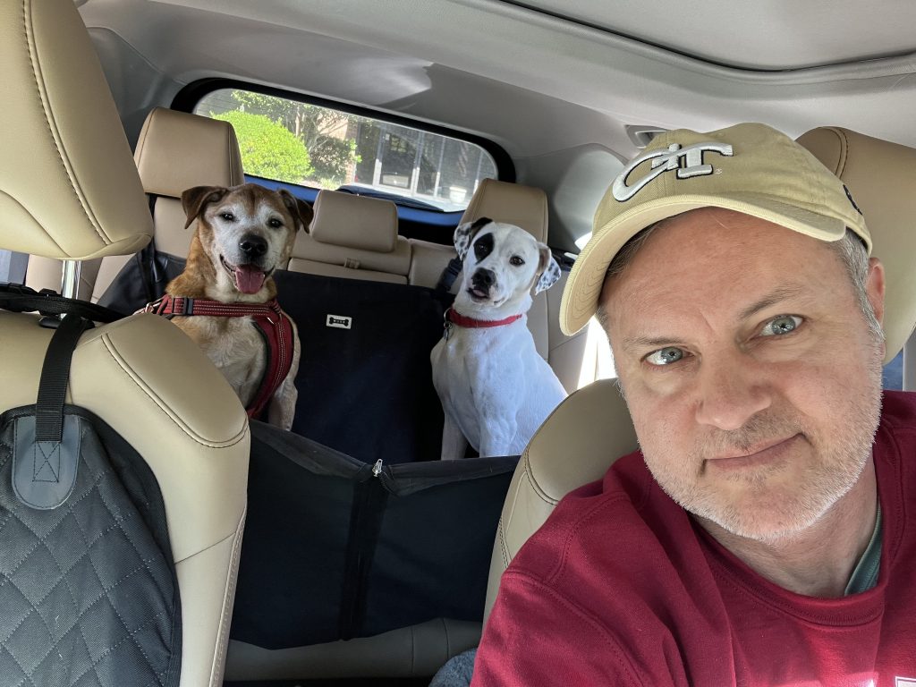 Thor and Loki enjoy a car ride together. They were good friends. Photo/Joe Domaleski