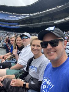 With our family at a GSU football game. (LR) Son Stephen, daughter Alex, son-in-law Connor, Mary Catherine, and me. Photo/Joe Domaleski