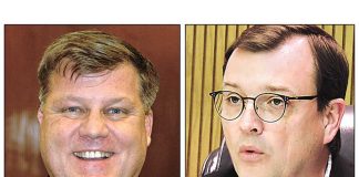 Fayette County Administrator Steve Rapson (L) and Commissioner Steve Brown. File photos.